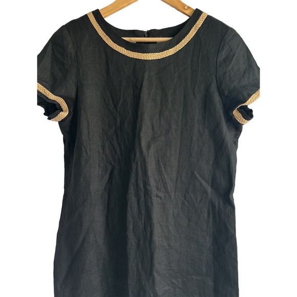 Liz Claiborne Vintage 10 Petite 100% Linen Safari Dress Braided Raffia Trim - Picture 3 of 5